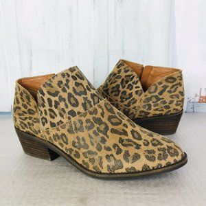 LUCKY BRAND FRYNA Leopard Animal Print Leather Ankle Boots ~ NWOB
